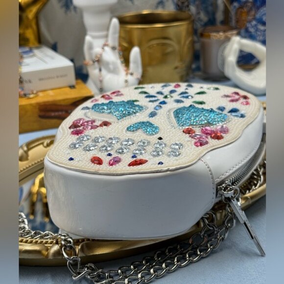 🆕 BETSEY JOHNSON 🧿 NWOT Bone-Jour Sugar Skull Crossbody Bag, White & Rainbow - Picture 12 of 13